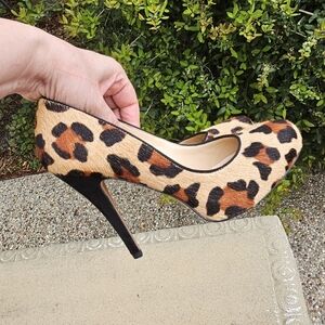 Talbots animal print Leopard Print Pony Hair Classic Platform Pumps Heels 7B